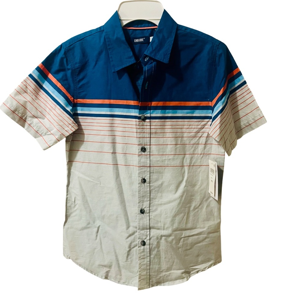 UNIQLO Boys Blue and Gray Button up NWT Striped Shirt